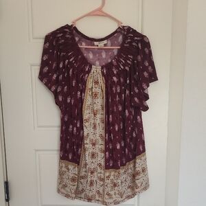 Style & Co. Maroon and Beige Floral Blouse